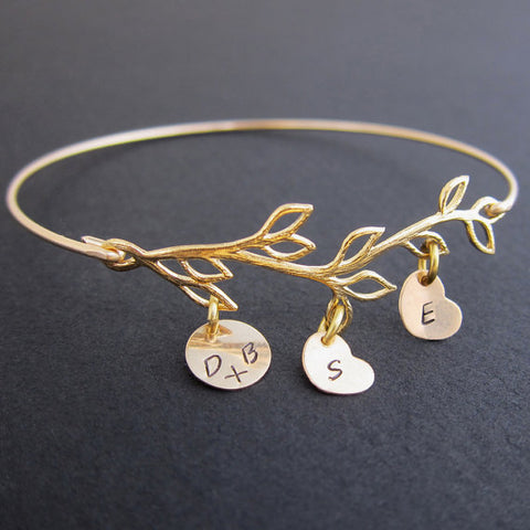 Image of Couples Family Tree Bracelet with Initial Charms-FrostedWillow