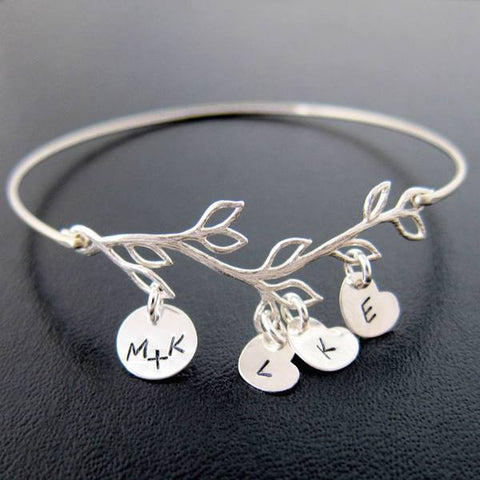 Image of Couples Family Tree Bracelet with Initial Charms-FrostedWillow