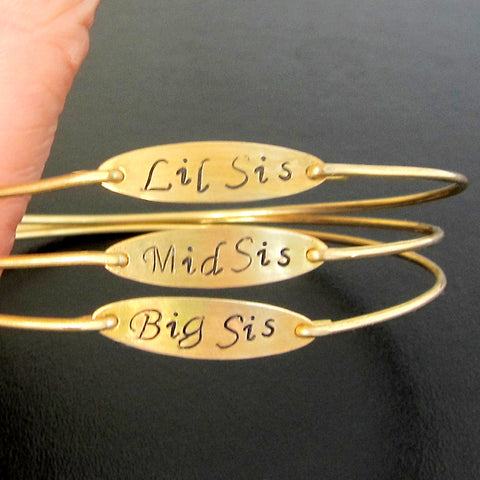 Image of 3 Hand Stamped Sisters Charm Bracelets with Birthstones-FrostedWillow