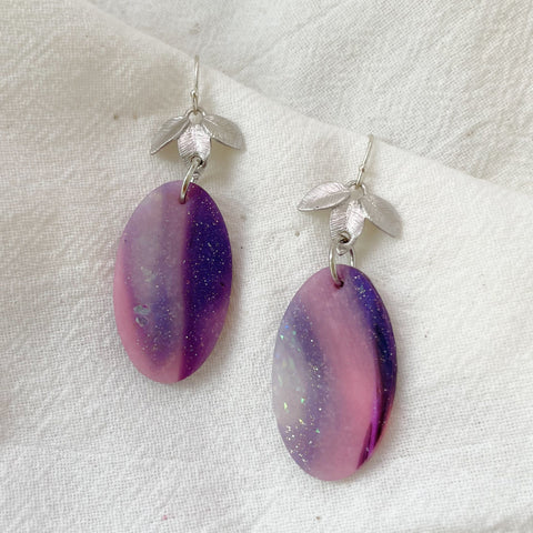 Image of Amethyst Flower Earrings Lightweight Polymer Clay Earrings Silver Dangles Elegant Purple