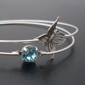 Sky Blue Butterfly Bangle Bracelet Set-FrostedWillow