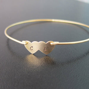 Custom Stamped Interlocking Heart Initial Charm Bracelet