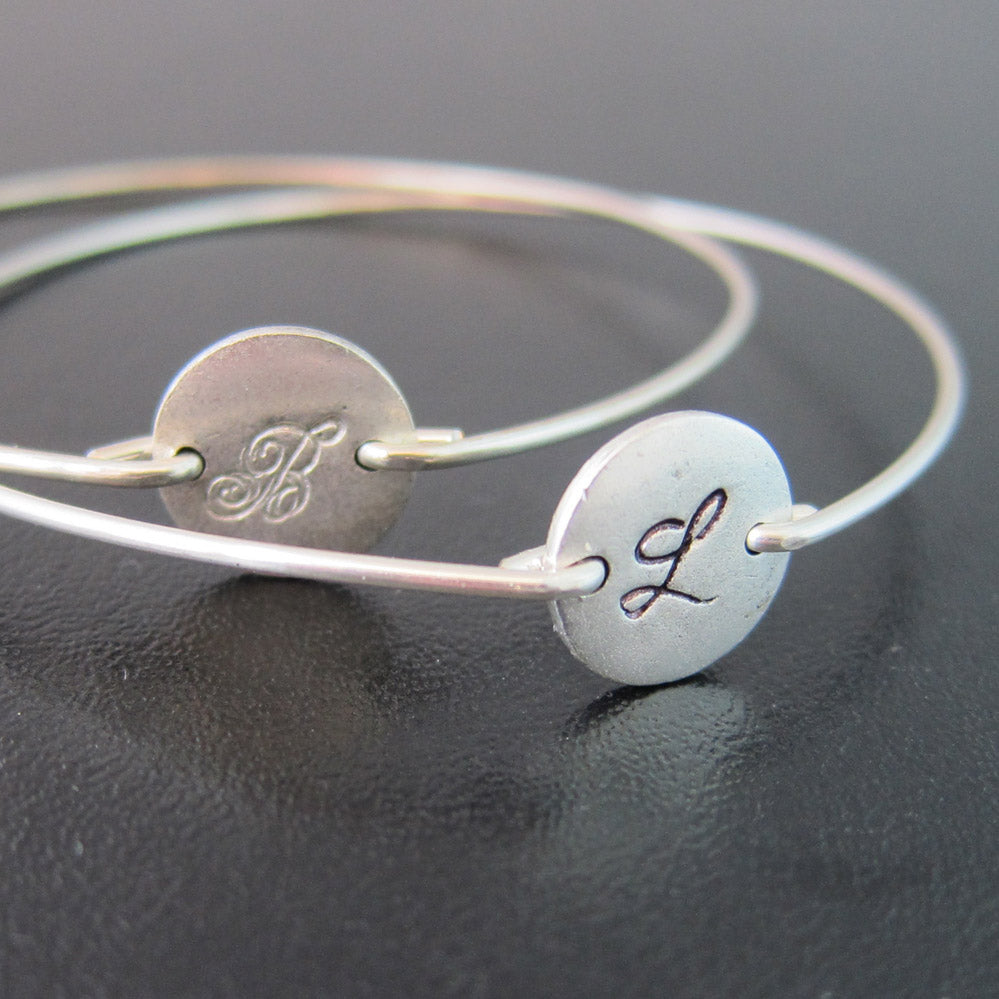 Personalized Sterling Silver Bangle Bracelet  Initial Charms, Sterling  Silver Charm Bracelet, Special Gifts for Her - aka originals