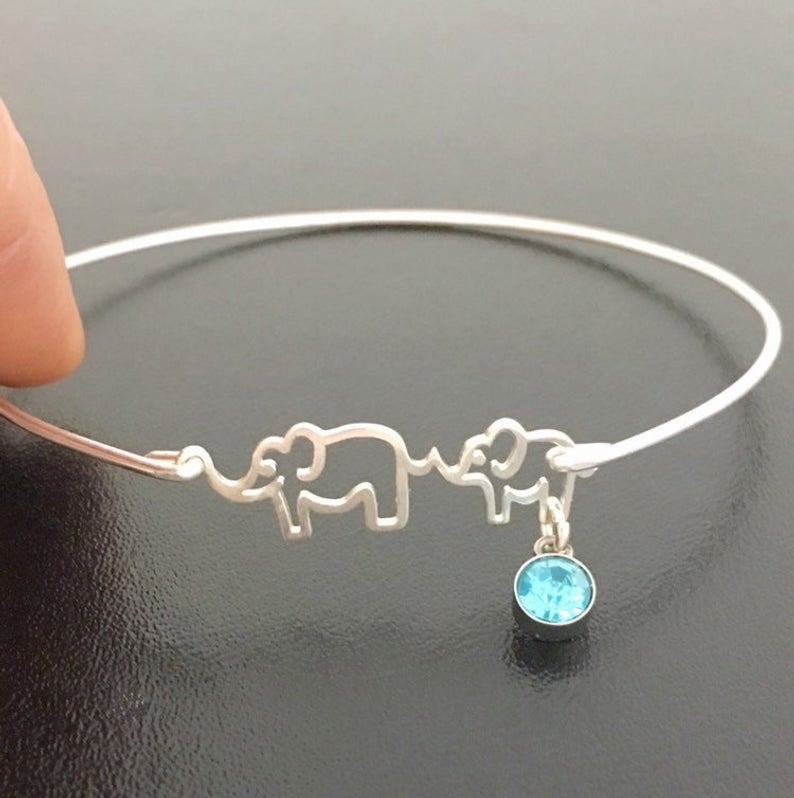 Mommy and Me Elephant Bracelet. Sterling Silver Mother and Baby Elephant Bangle-FrostedWillow