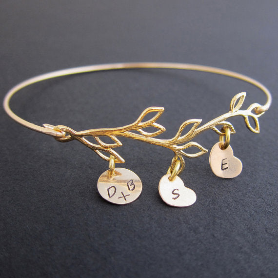 Couples Family Tree Bracelet with Initial Charms-FrostedWillow