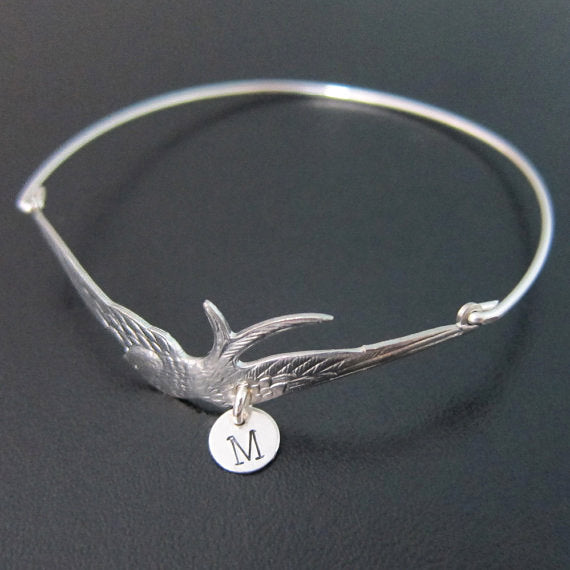 Under My Mother's Wings Personalized Initial Bangle Bracelet-FrostedWillow