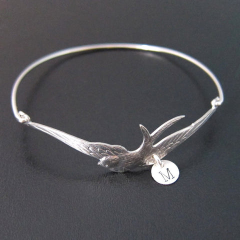 Image of Under My Mother's Wings Personalized Initial Bangle Bracelet-FrostedWillow