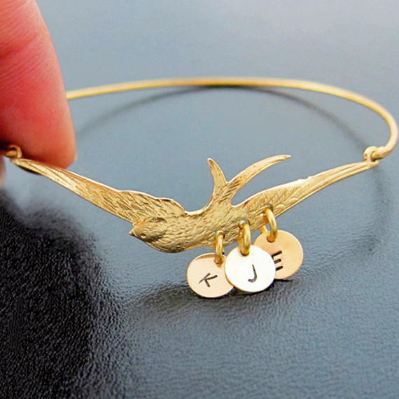 Under My Mother's Wings Personalized Initial Bangle Bracelet-FrostedWillow