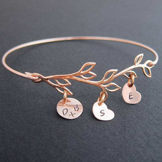 Family Tree Bracelet with Initial Charms-FrostedWillow