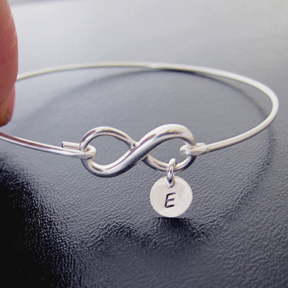 Teenage Girl Sterling Silver Infinity Bracelet with Initial Charm-FrostedWillow