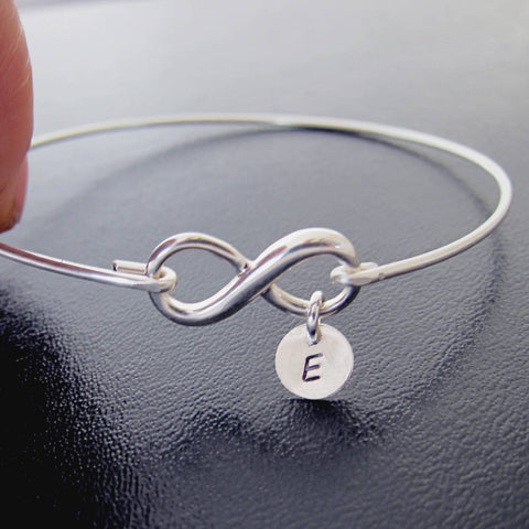 Image of Teenage Girl Sterling Silver Infinity Bracelet with Initial Charm-FrostedWillow