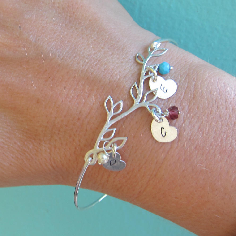 Personalized Birthstone and Initial Family Tree Bracelet for Mom-FrostedWillow
