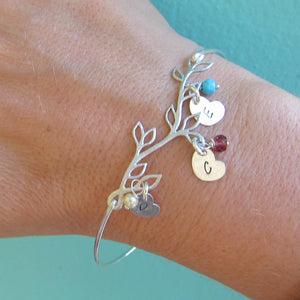 Personalized Birthstone and Initial Family Tree Bracelet for Mom