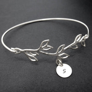 Personalized Initial Round Charm on Olive Branch Bracelet-FrostedWillow
