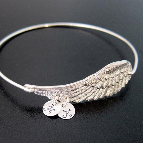 Image of Personalized Wing Bracelet with Initial Charms and Birthstones-FrostedWillow