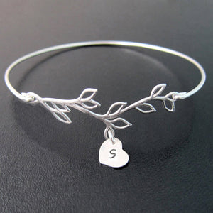 Personalized Initial Heart Charm on Branch Bracelet-FrostedWillow