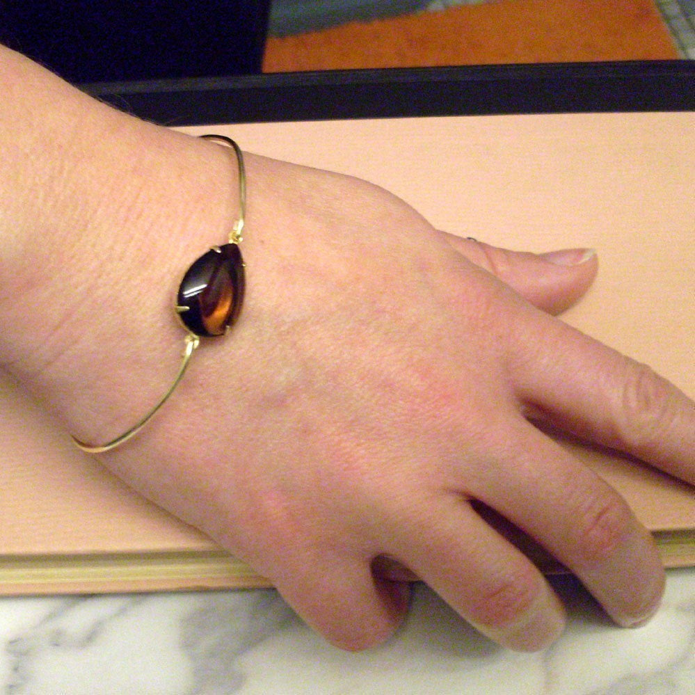Amber Brown Glass Stone Bangle Bracelet-FrostedWillow