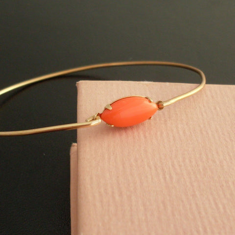 Image of Coral Red Glass Stone Bracelet-FrostedWillow