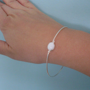 Oval White Glass Stone Bangle Bracelet