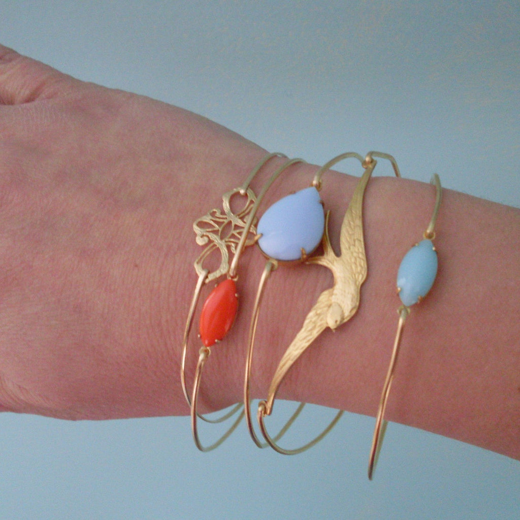 Blue Glass Stone Bracelet with Gold Veining-FrostedWillow