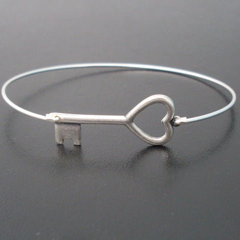 Image of Heart Key Bangle Bracelet-FrostedWillow