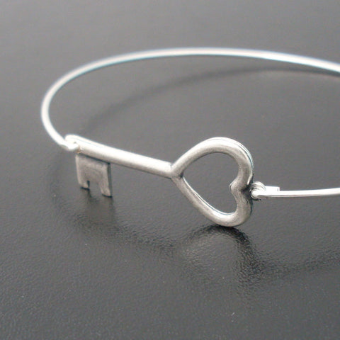 Image of Heart Key Bangle Bracelet-FrostedWillow