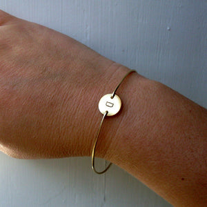 Two Tone Hand Stamped Initial Bangle Bracelet
