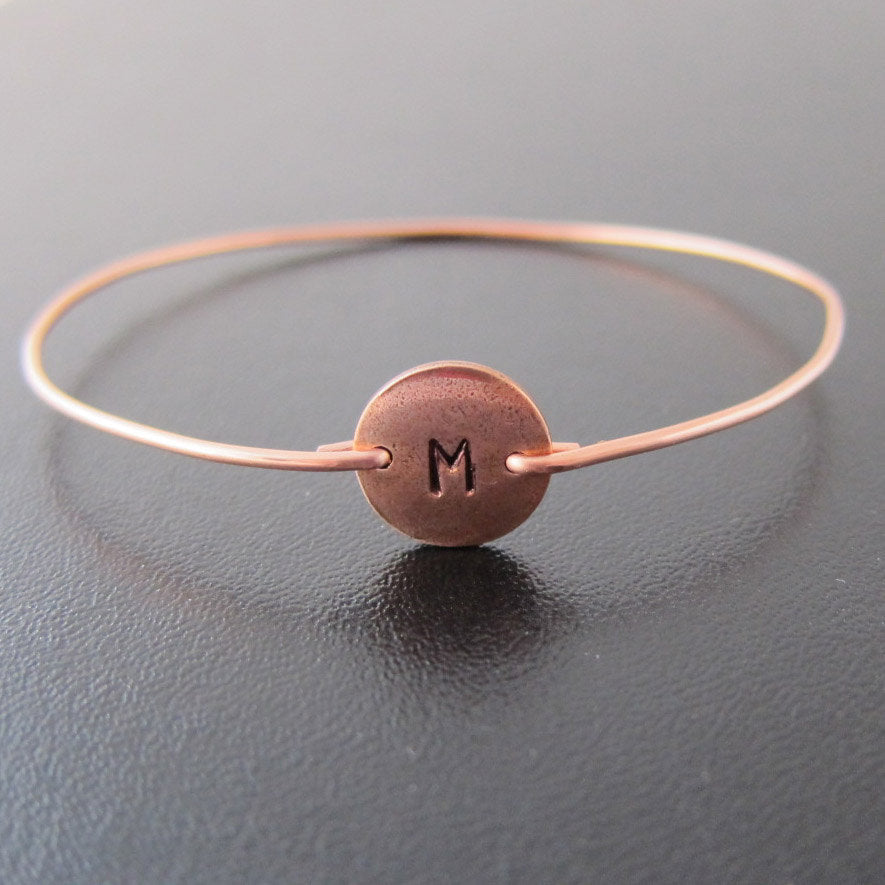 Copper Hand Stamped Initial Bracelet-FrostedWillow