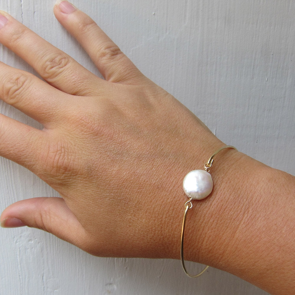 White Cultured Freshwater Coin Pearl Bracelet-FrostedWillow