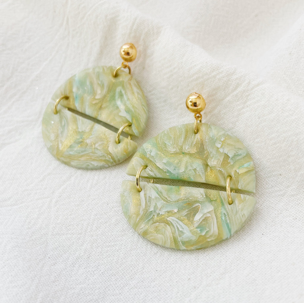 Faux Marble Semi-Circle Earrings, Half Moon Rounded Earrings, Lightweight Statement Elegant Dangles, Fluid Art, Cool Unique Gifts for Her