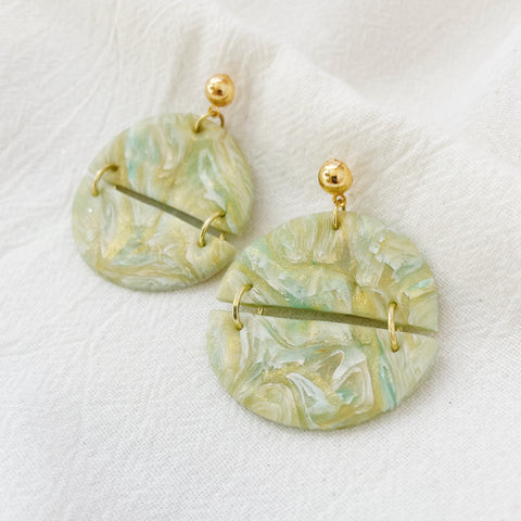 Image of Faux Marble Semi-Circle Earrings, Half Moon Rounded Earrings, Lightweight Statement Elegant Dangles, Fluid Art, Cool Unique Gifts for Her