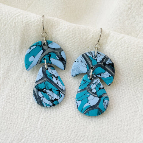 Image of Faux Turquoise Lightweight Polymer Clay Earrings Silver Dangles