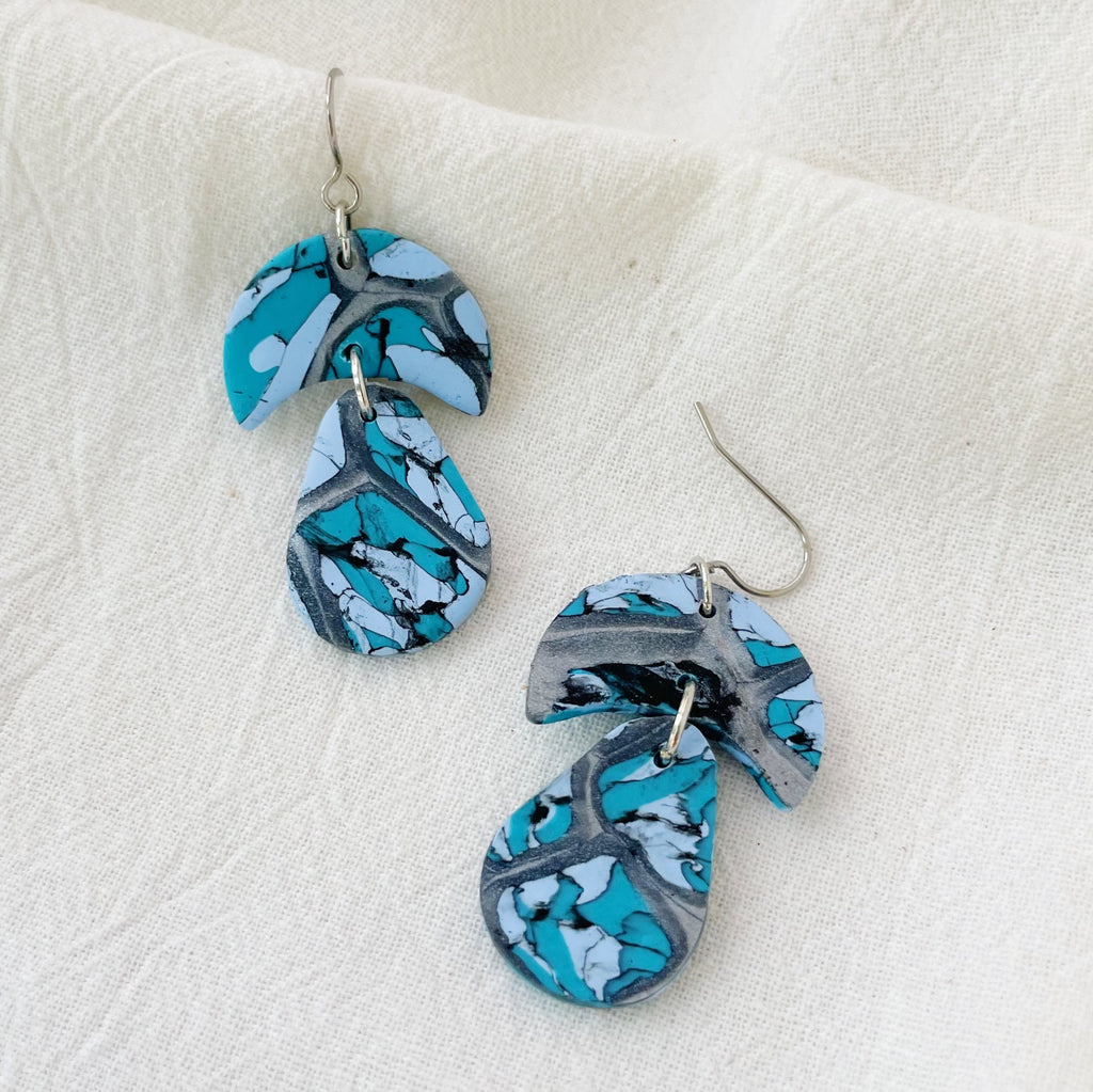 Faux Turquoise Lightweight Polymer Clay Earrings Silver Dangles