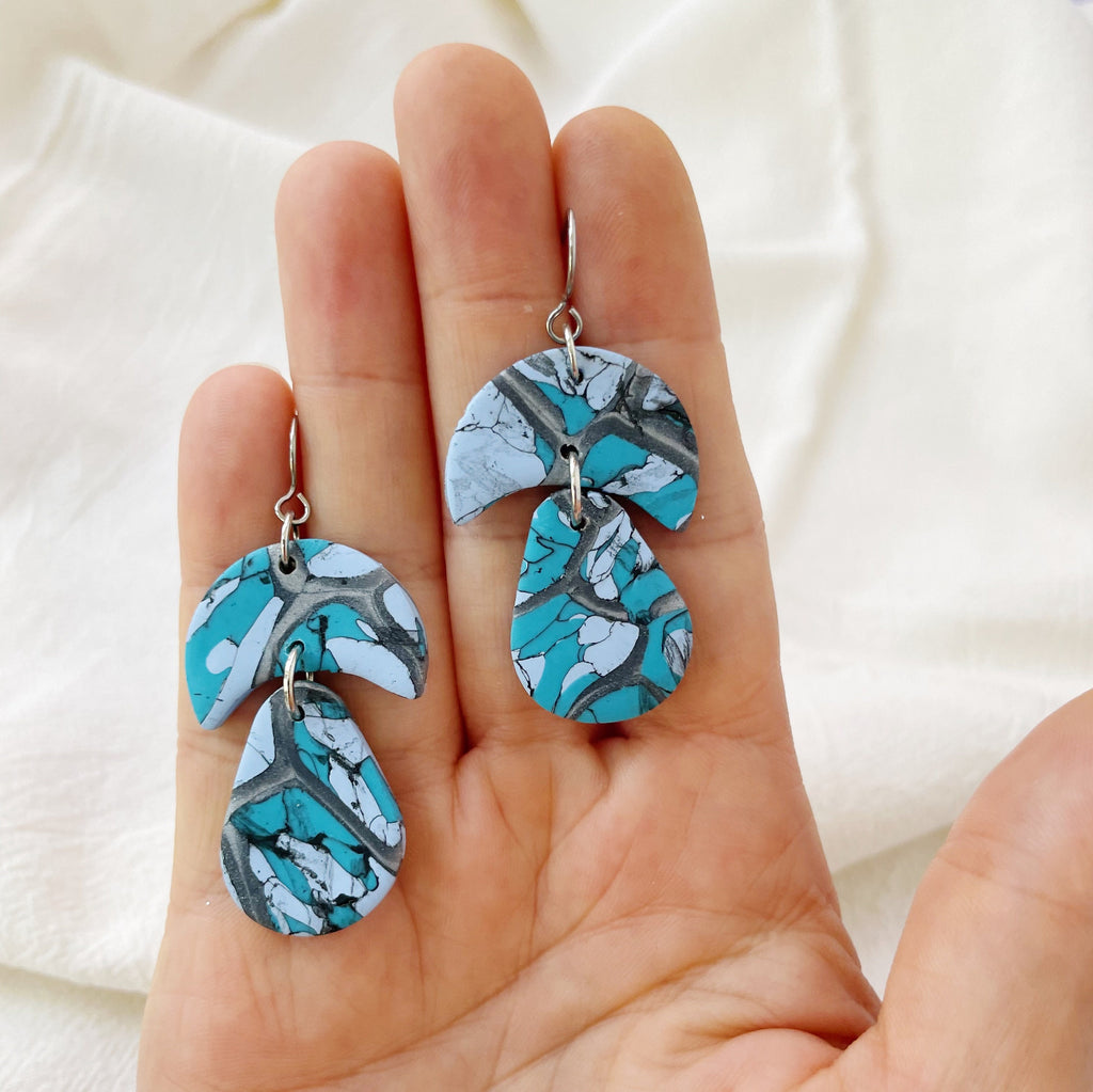 Faux Turquoise Lightweight Polymer Clay Earrings Silver Dangles