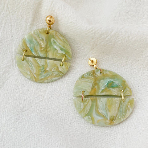 Image of Faux Marble Semi-Circle Earrings, Half Moon Rounded Earrings, Lightweight Statement Elegant Dangles, Fluid Art, Cool Unique Gifts for Her