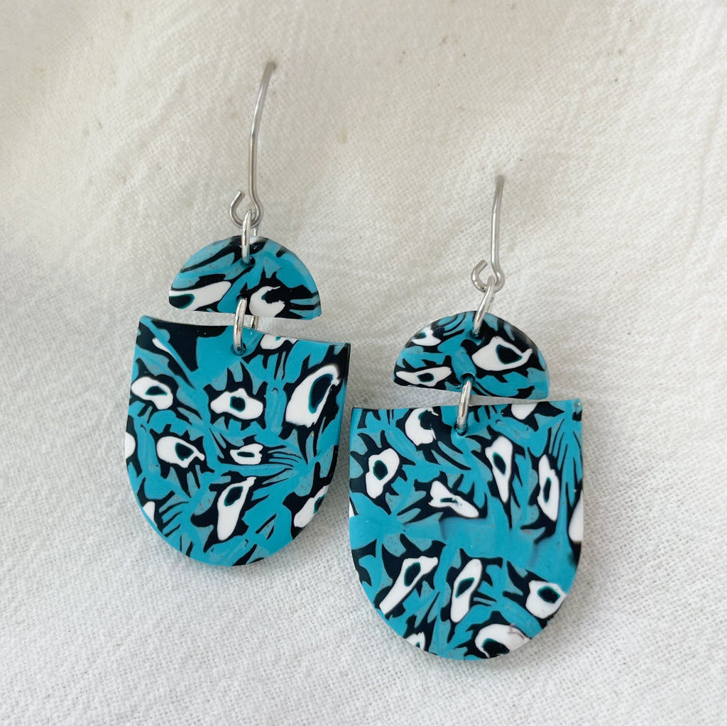 Evil Eye Protection Lightweight Polymer Clay Earrings Silver Blue Dangles