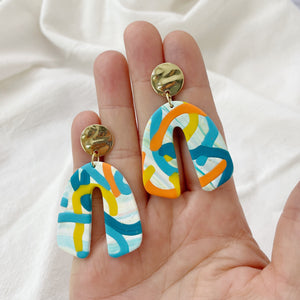 Colorful Confetti Earrings Lightweight Polymer Clay Earrings Yellow Blue Gold Dangles