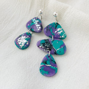 Blue and Purple Pebbles Lightweight Polymer Clay Earrings Silver Dangles