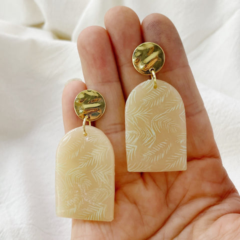 Image of Translucent Leaf Lightweight Polymer Clay Earrings Green and Gold Dangles