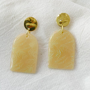 Translucent Leaf Lightweight Polymer Clay Earrings Green and Gold Dangles