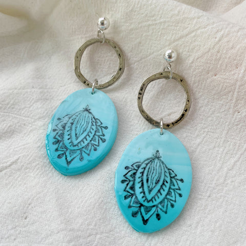 Image of Blue Ombre Peacock Earrings Lightweight Polymer Clay Earrings Blue Silver Dangles
