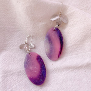 Amethyst Flower Earrings Lightweight Polymer Clay Earrings Silver Dangles Elegant Purple