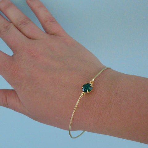 Image of Green Faceted Glass Stone Bracelet-FrostedWillow