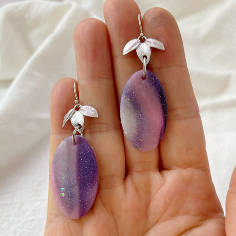 Image of Amethyst Flower Earrings Lightweight Polymer Clay Earrings Silver Dangles Elegant Purple
