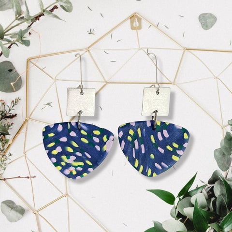 Image of Confetti Earrings, Blue Speckled Earrings, GF Gift, Nice Gift for Bestie, Polymer Clay Earrings, Lightweight Earrings, Statement Earrings