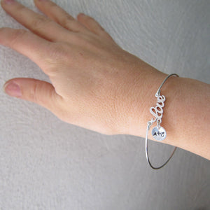 Personalized Bridal Love Bangle Bracelet with Couples Charm