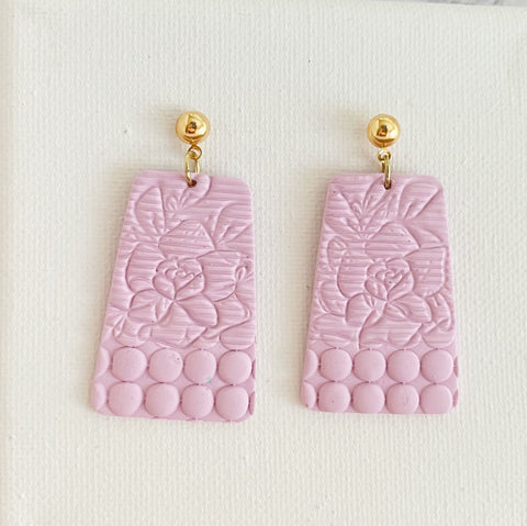 Image of Lilac Rose Earrings, Polymer Clay Earrings, Floral Drop Earrings, for Women, Lightweight Statement Elegant Dangles, Gift for Girlfriend