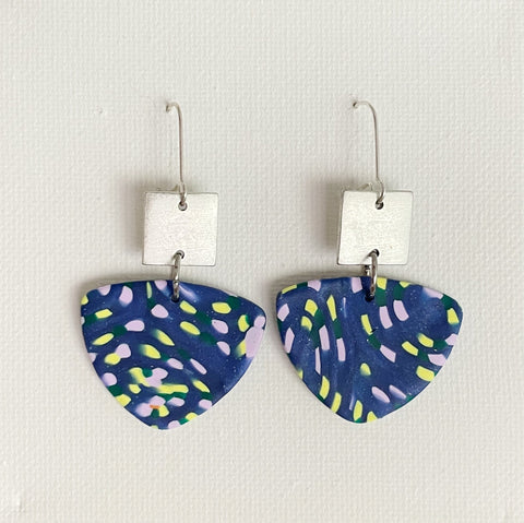 Image of Confetti Earrings, Blue Speckled Earrings, GF Gift, Nice Gift for Bestie, Polymer Clay Earrings, Lightweight Earrings, Statement Earrings