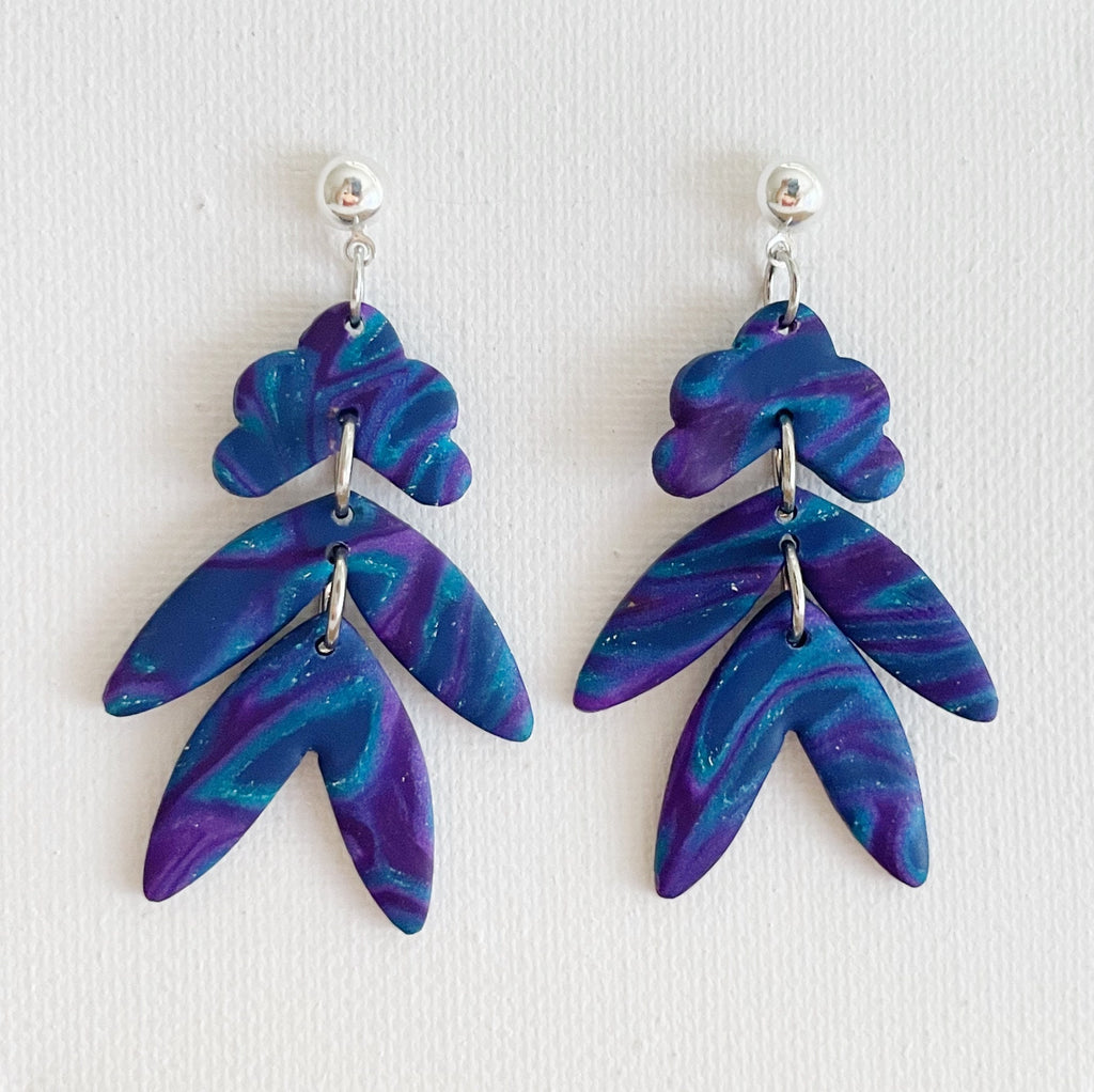Blue Swirl Earrings, Polymer Clay Earrings, Dangle Earring, for Women, Lightweight Statement Elegant Dangle, Gift for GF, Chandelier Earring