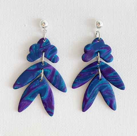 Image of Blue Swirl Earrings, Polymer Clay Earrings, Dangle Earring, for Women, Lightweight Statement Elegant Dangle, Gift for GF, Chandelier Earring
